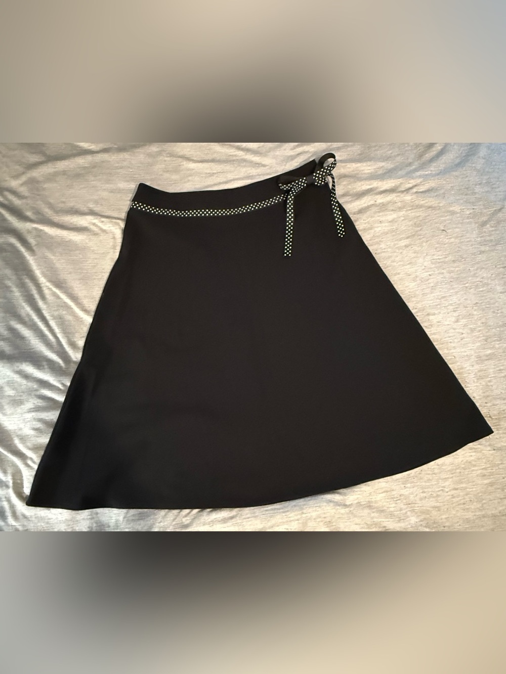 White House Black Market Black A-Line Skirt with Polka-Dot Bow Trim